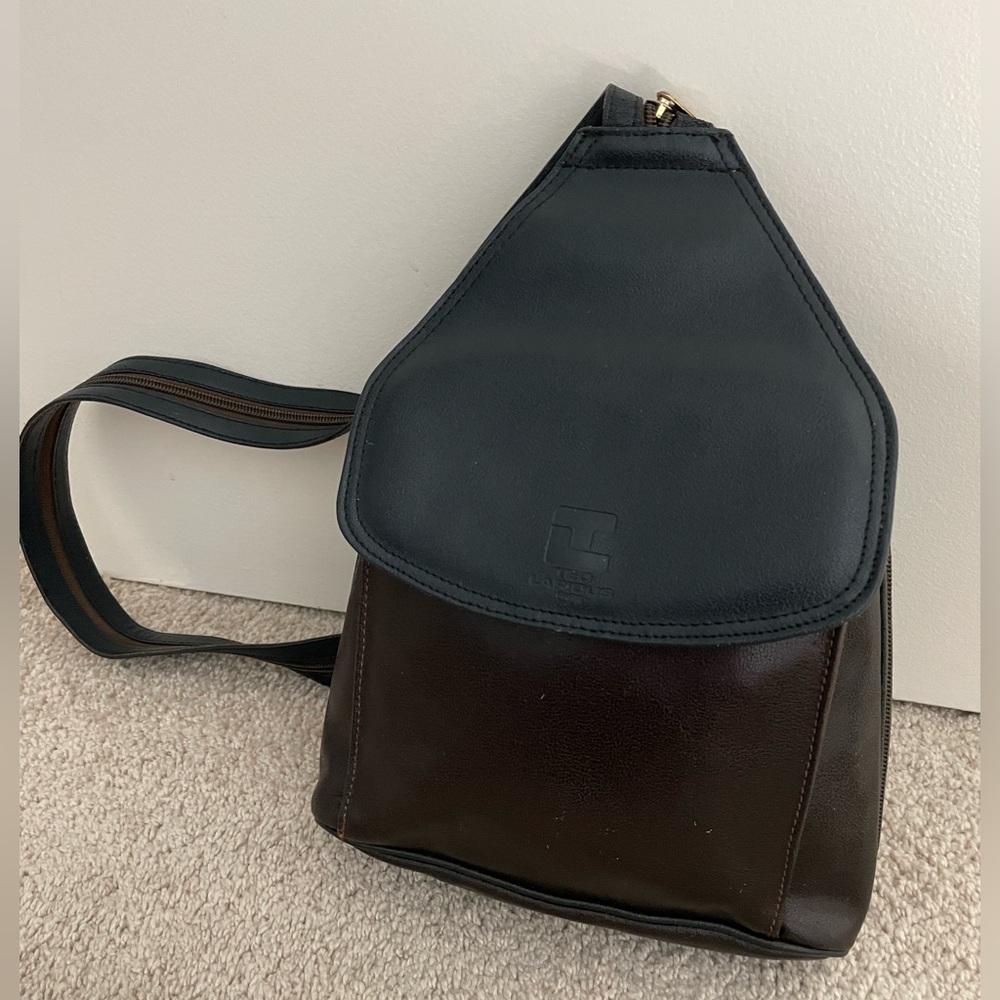 CUERO VACA Brown/Black Cow Leather Backpack Argentina Embossed Ted Lapidus